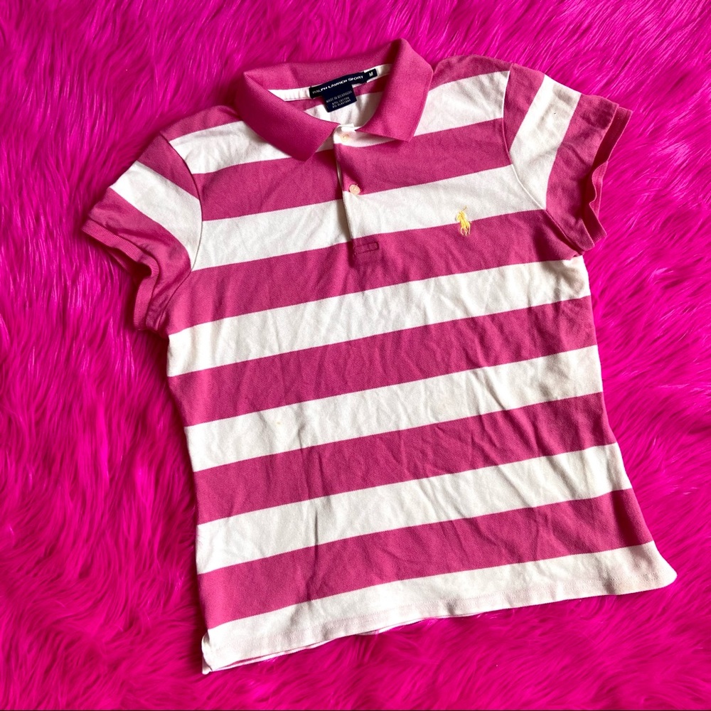 Y2K Pink and White Striped Ralph Lauren Polo